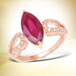 14K Rose Gold Plated 5.11 Carat Glass Filled Ruby and White Topaz .925 Sterling Silver Ring