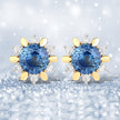 1.87 Carat Genuine Blue Sapphire and White Diamond 14K Yellow Gold Earrings