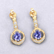 0.76 Carat Genuine Tanzanite and White Diamond 14K Yellow Gold Earrings