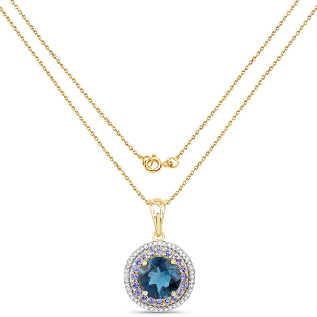 "5.10 Carat Genuine London Blue Topaz, Tanzanite and White Topaz .925 Sterling Silver Pendant
