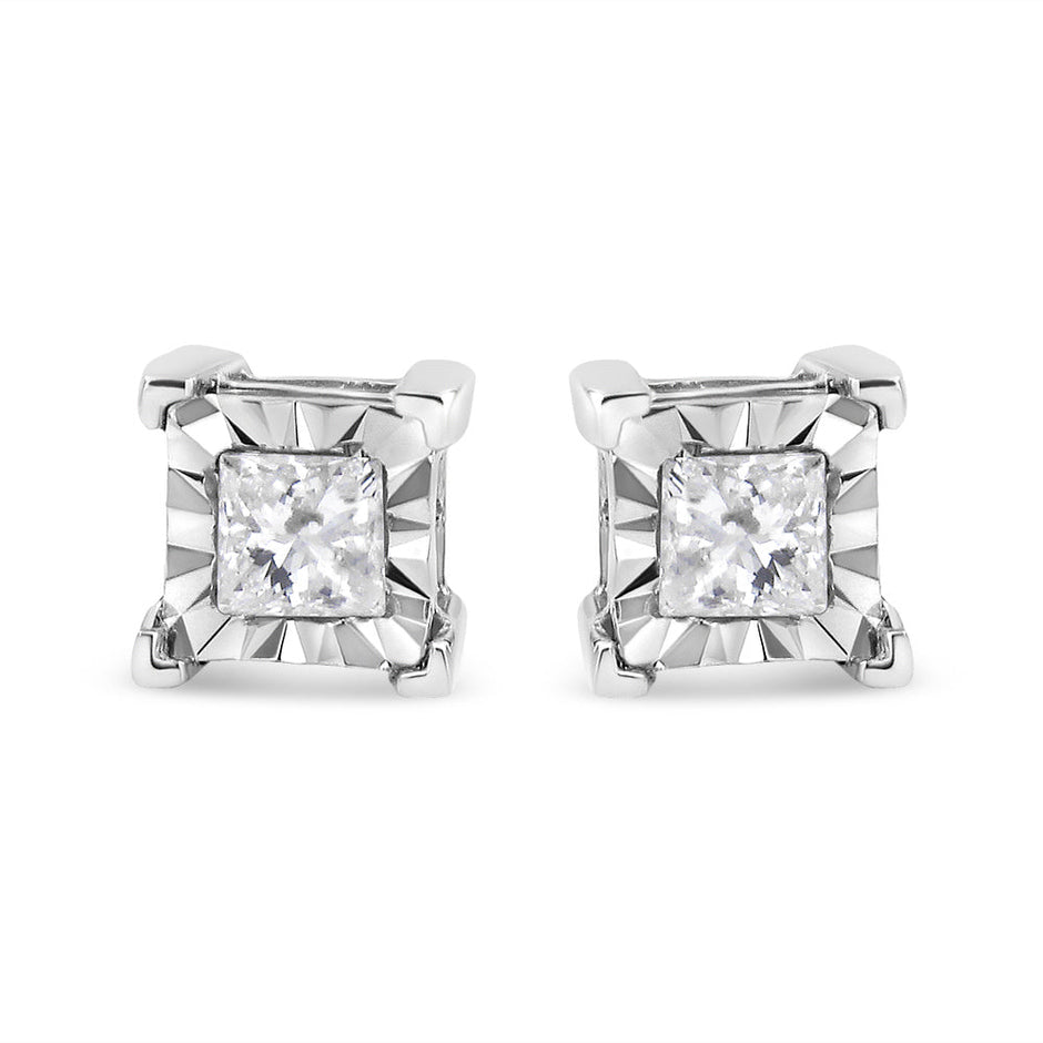 .925 Sterling Silver 1/2 Cttw Miracle Set Princess-cut Diamond Solitaire Stud Earrings (H-I Color, SI2-I1 Clarity)
