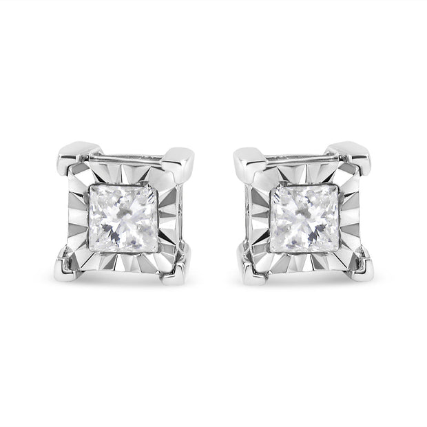 .925 Sterling Silver 1/2 Cttw Miracle Set Princess-cut Diamond Solitaire Stud Earrings (H-I Color, SI2-I1 Clarity)