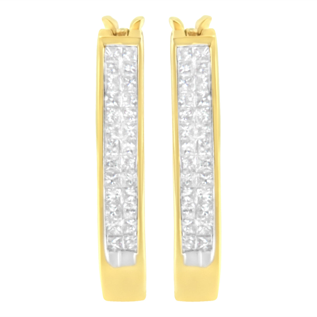 10K Yellow Gold 1/2 Cttw Invisible Set Princess-cut Diamond Hoop Earrings (H-I Color, SI2-I1 Clarity)