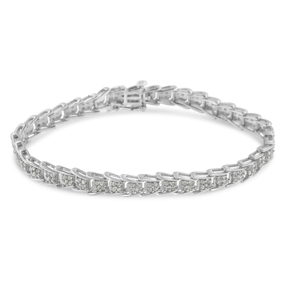10k White Gold 2 cttw Diamond Fan-Shaped Link Tennis Bracelet (I-J Clarity, I3 Color) - Size 7.25