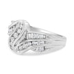 10K White Gold Ring 3/4 Cttw Round and Baguette-Cut Diamond Bypass Ring (H-I Color, I2-I3 Clarity) - Size 6