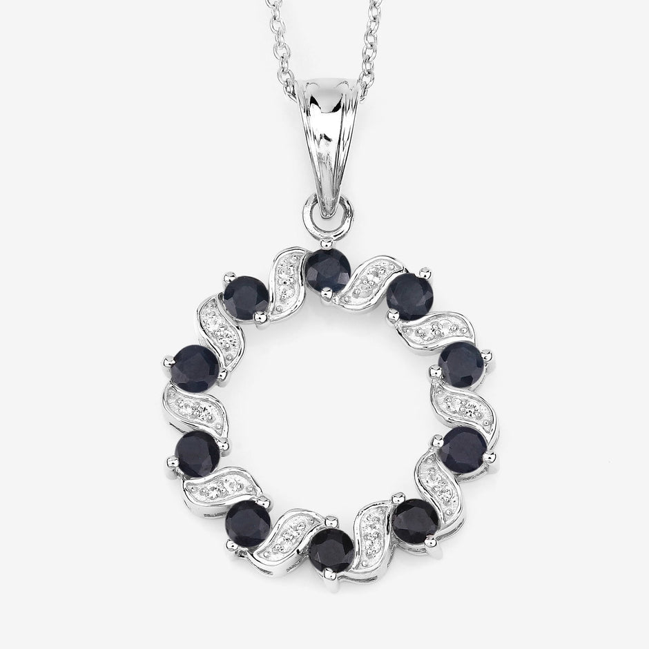 1.30 Carat Genuine Blue Sapphire and White Topaz .925 Sterling Silver Pendant
