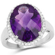 7.94 Carat Genuine Amethyst and White Diamond .925 Sterling Silver Ring