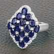 3.48 Carat Genuine Blue Sapphire and White Zircon .925 Sterling Silver Ring