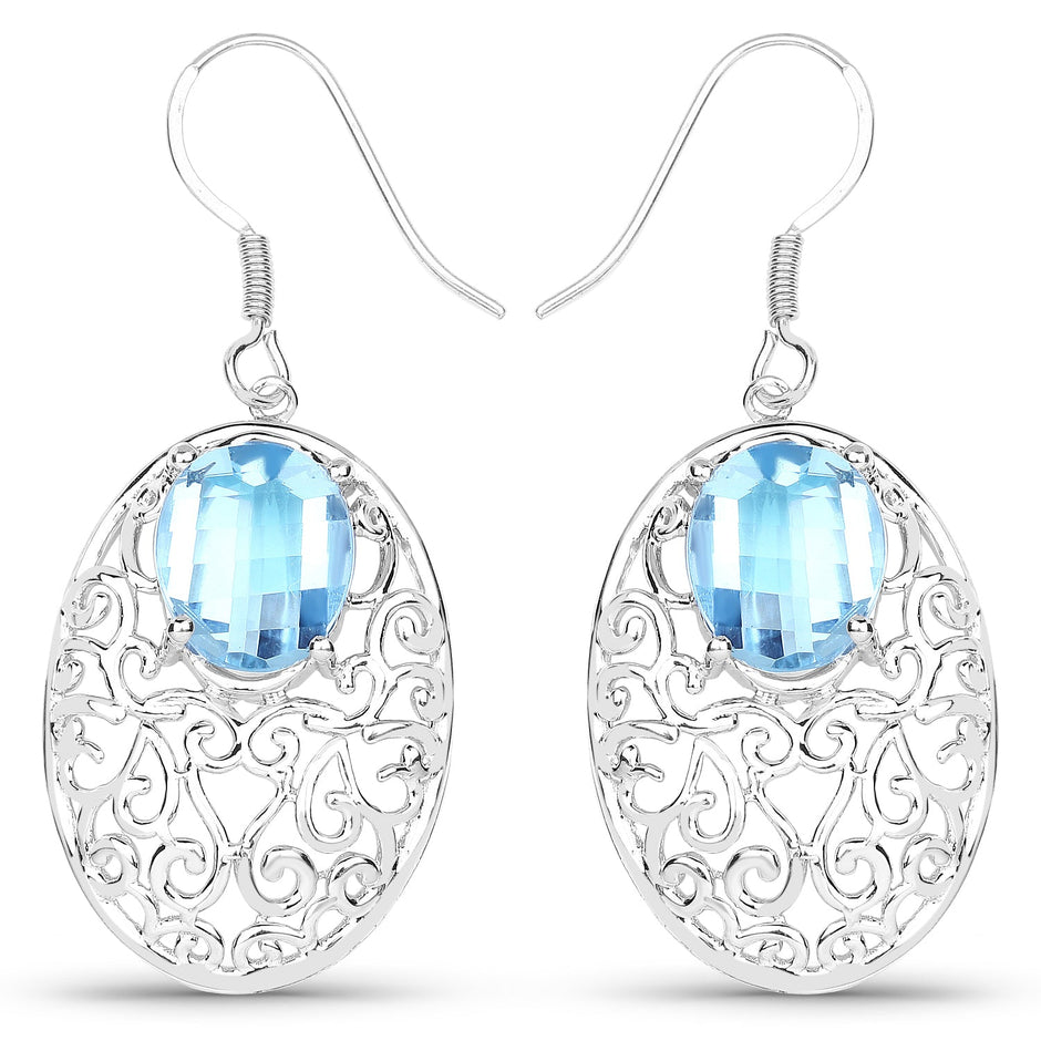 10.72 Carat Genuine Blue Topaz .925 Sterling Silver Earrings