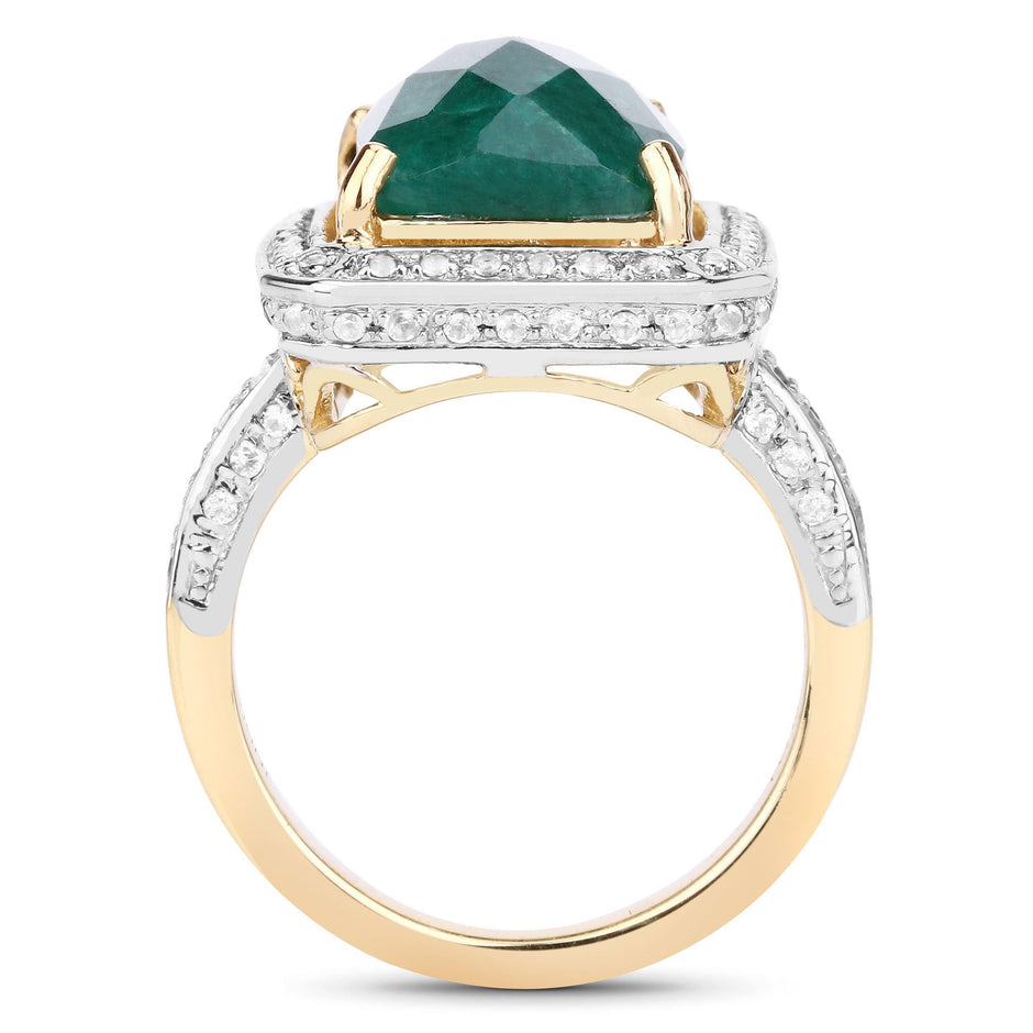 5.18 Carat Dyed Emerald and White Topaz .925 Sterling Silver Ring