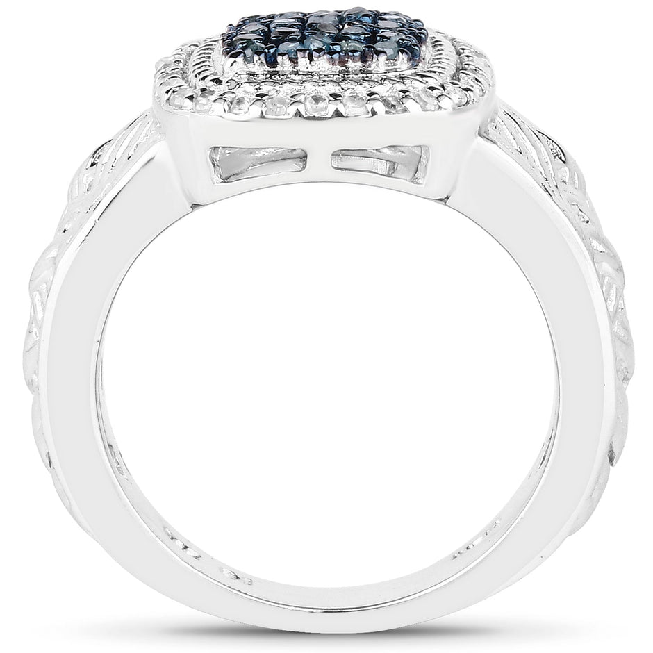 0.28 Carat Genuine Blue Diamond and White Diamond .925 Sterling Silver Ring