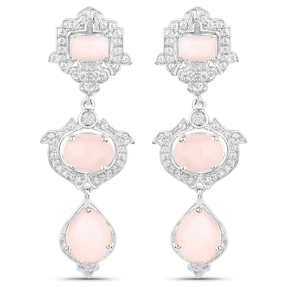 6.97 Carat Genuine Pink Opal and White Topaz .925 Sterling Silver Earrings