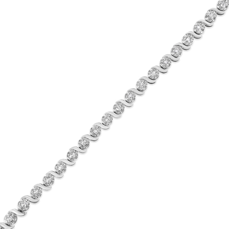 .925 Sterling Silver 1.0 Cttw Diamond Spiral Wave Curved-Link 7