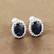 2.16 Carat Genuine Blue Sapphire and White Diamond 14K White Gold Earrings