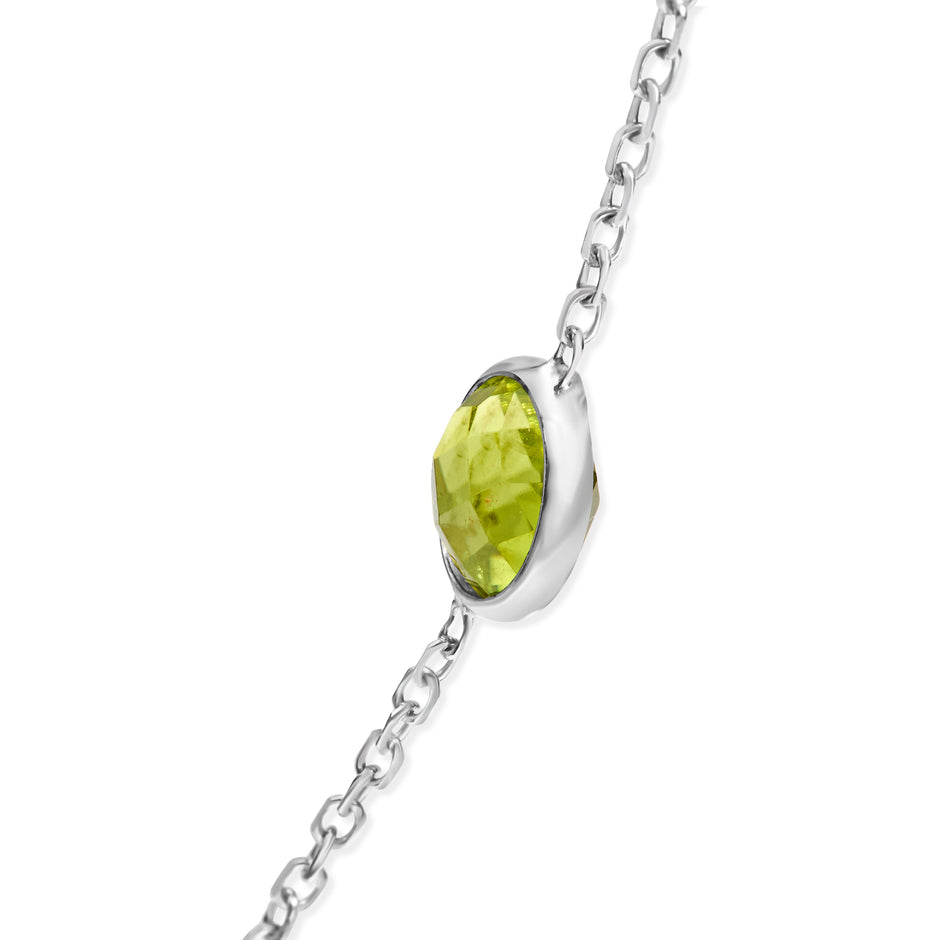 14K White Gold Bezel Set Mixed Gemstone 7 Station Adjustable 18