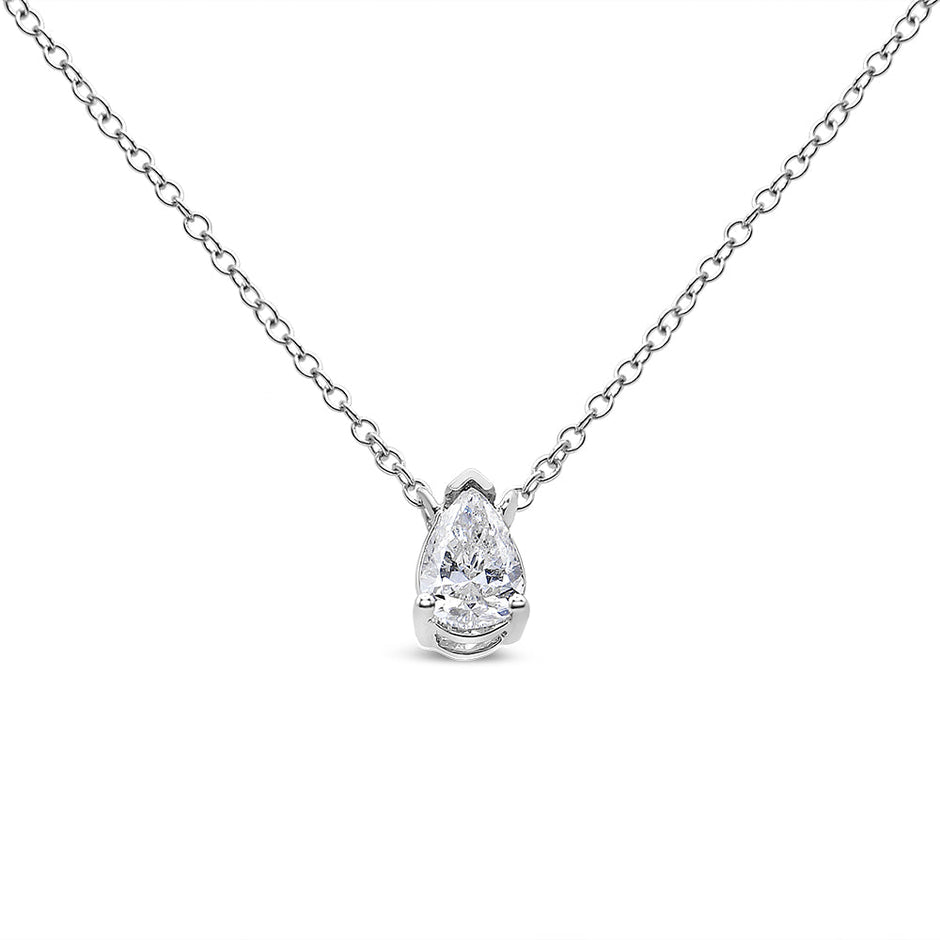 14K White Gold 1/5 Cttw Pear Shape Solitaire Diamond 18" Pendant Necklace (G-H Color, VS2-SI1 Clarity)