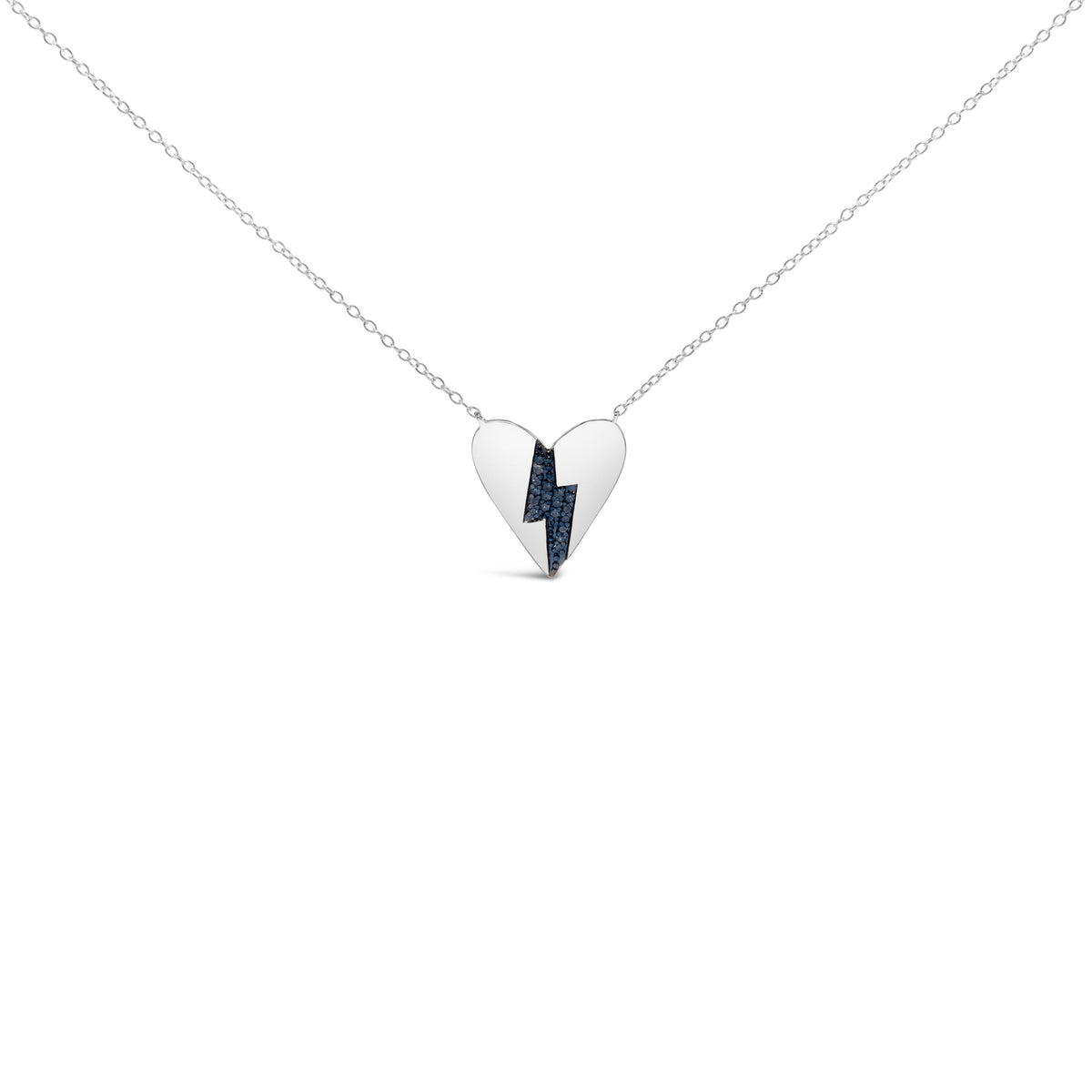.925 Sterling Silver Blue Diamond Broken Heart Pendant Necklace (H-I Color, I1-I2 Clarity) - 18