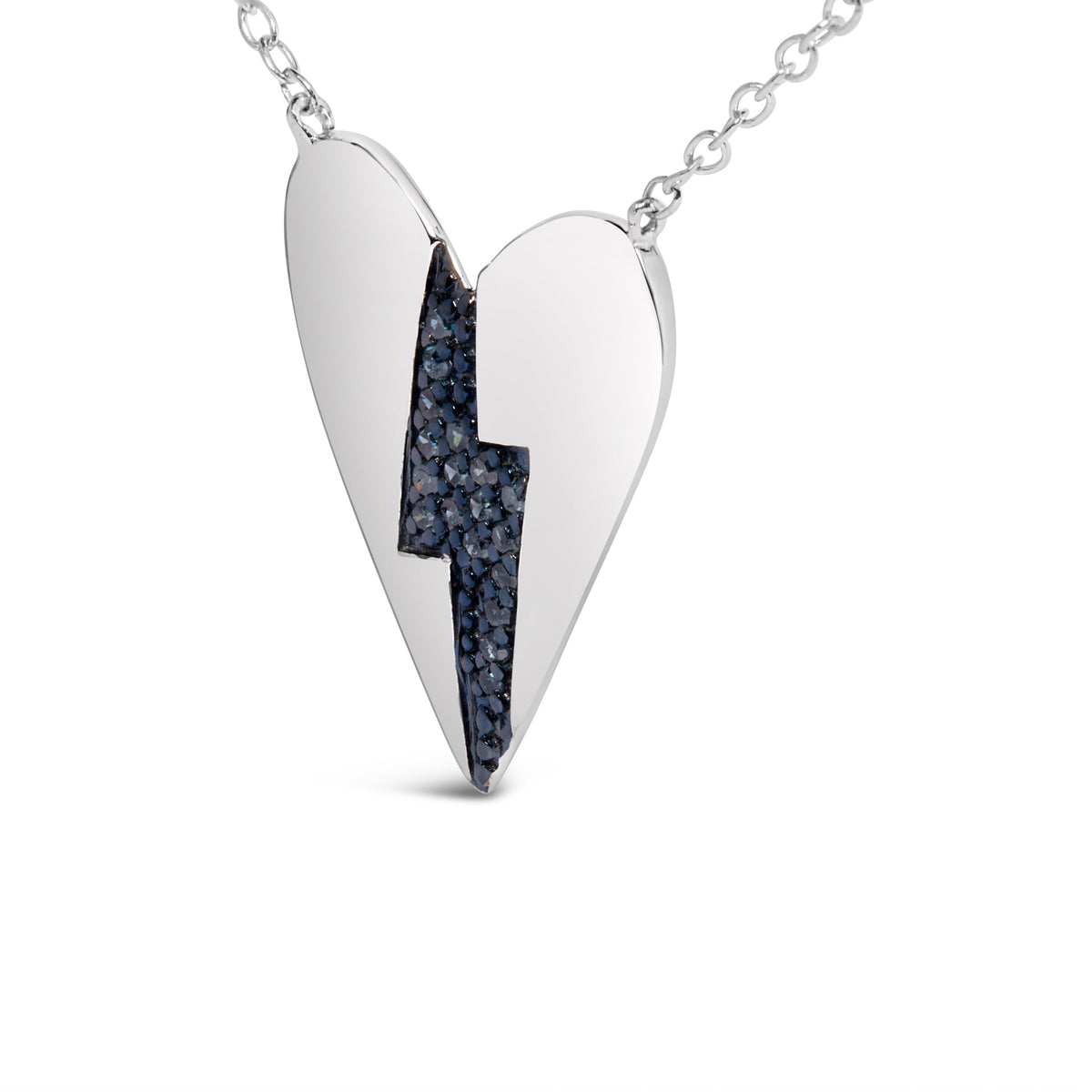 .925 Sterling Silver Blue Diamond Broken Heart Pendant Necklace (H-I Color, I1-I2 Clarity) - 18