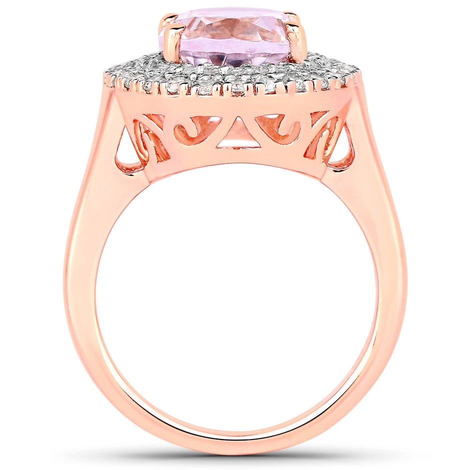 5.48 Carat Genuine Kunzite and White Topaz .925 Sterling Silver Ring