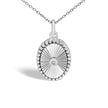 14K White Gold Diamond Accent Oval  Fluted Medallion Pendant Necklace