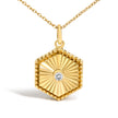 14K Yellow Gold Diamond Accent Fluted Hexagon Medallion Pendant Necklace