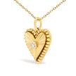 14K Yellow Gold Diamond Accent Heart Fluted Medallion Pendant Necklace