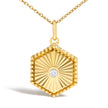 10K Yellow Gold Diamond Accent Hexagonal Fluted Medallion Pendant Necklace