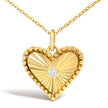 10K Yellow Gold Diamond Accent Heart Medallion Fluted Pendant Necklace