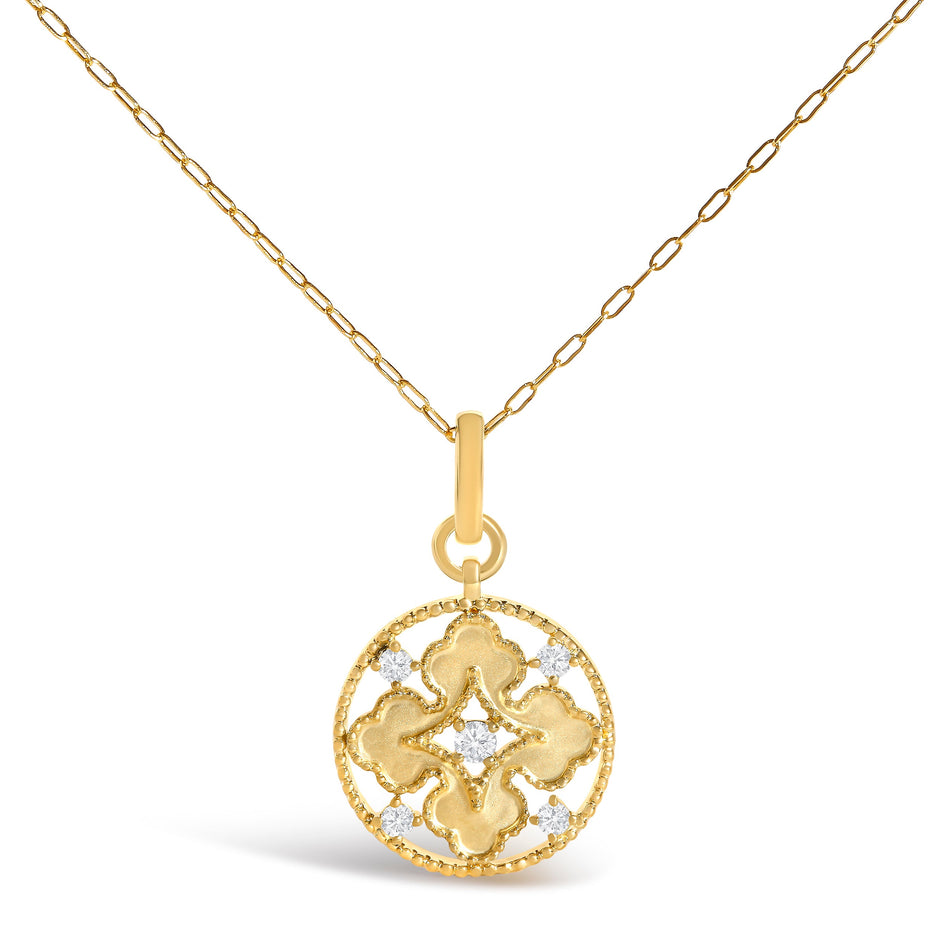 10K Yellow Gold 1/5 Cttw Diamond Openwork Medallion Pendant Necklace
