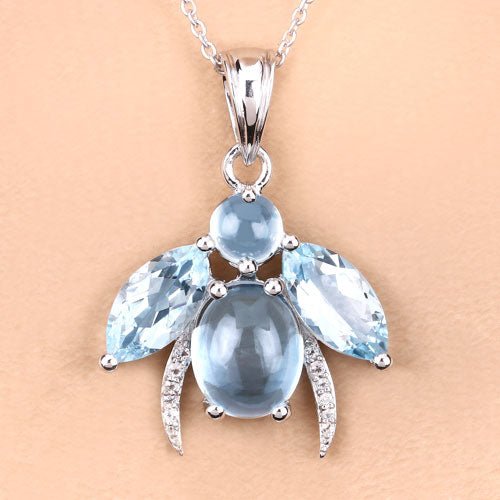 9.06 Carat Genuine Blue Topaz and White Topaz .925 Sterling Silver Pendant - Pendants - Custom Crafting Alliance, LLC