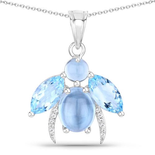 9.06 Carat Genuine Blue Topaz and White Topaz .925 Sterling Silver Pendant - Pendants - Custom Crafting Alliance, LLC