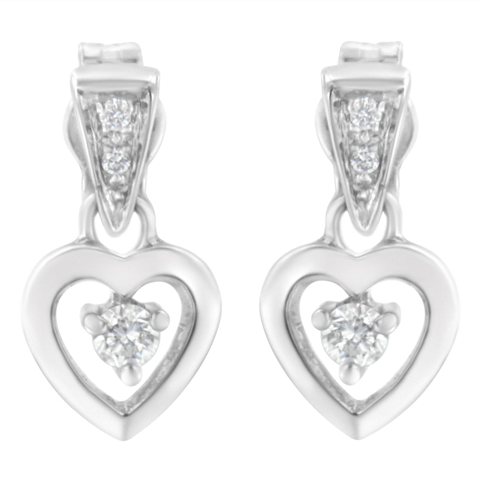 14K White Gold 1/6 Cttw Diamond Dangle Heart Stud Earrings (H-I, SI2-I1)