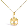 14K Yellow Gold 1/4 Cttw Round Diamond Openwork Fleur de Lis Medallion Pendant Necklace