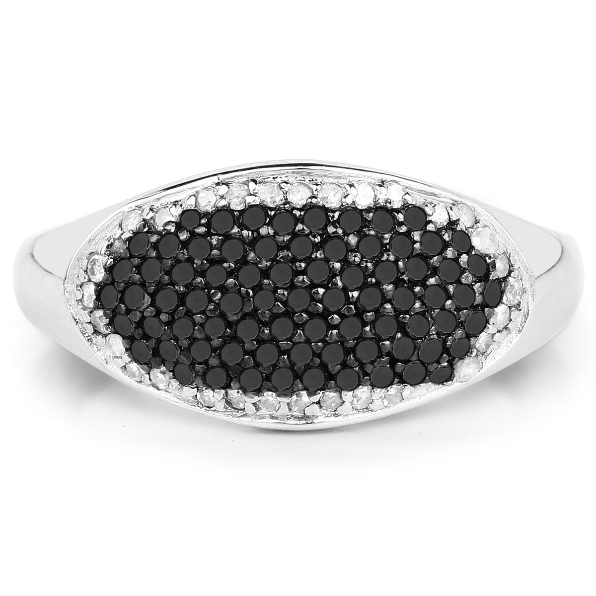 0.46 Carat Genuine Black Diamond and White Diamond .925 Sterling Silver Ring