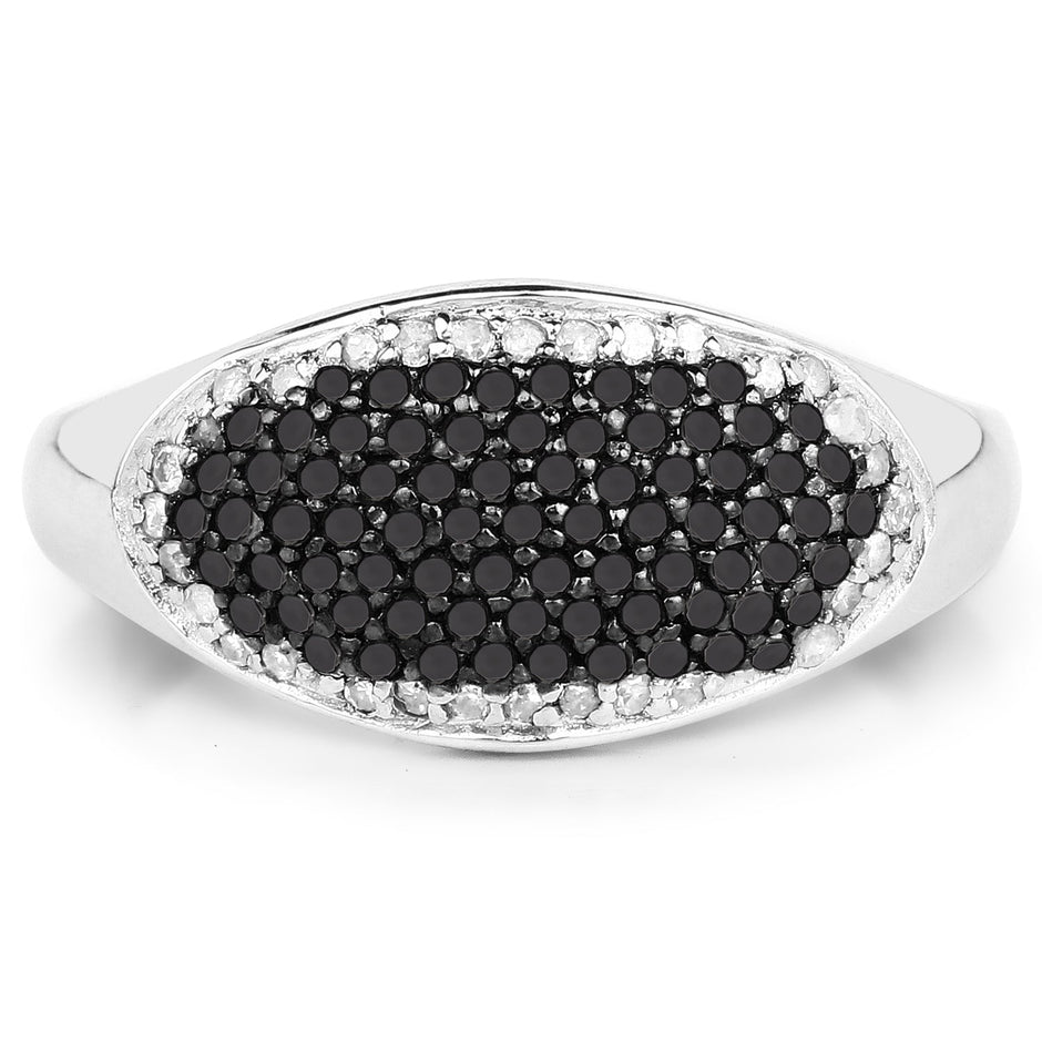 0.46 Carat Genuine Black Diamond and White Diamond .925 Sterling Silver Ring