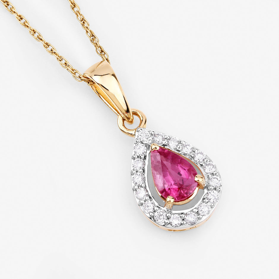 1.03 Carat Genuine Ruby and White Diamond 14K Yellow Gold Pendant
