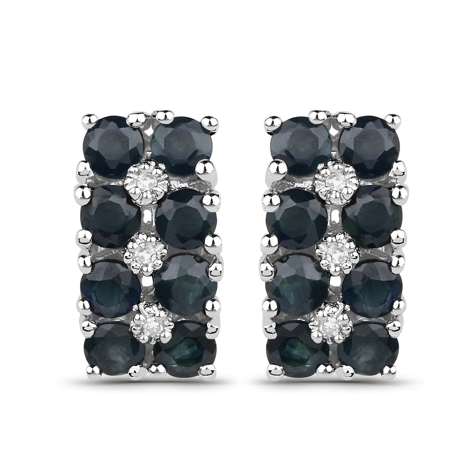 1.95 Carat Genuine Blue Sapphire and White Diamond .925 Sterling Silver Earrings