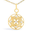14K Yellow Gold 1/4 Cttw Diamond Star Flower Medallion Pendant Necklace