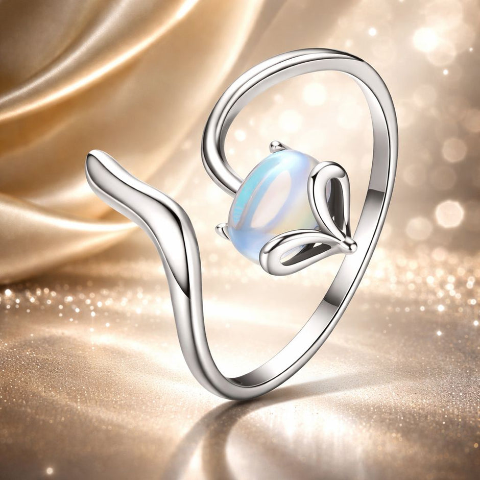 925 Sterling Silver 0.8 Carat Genuine Moonstone Ring for Women - Rings - Custom Crafting Alliance, LLC