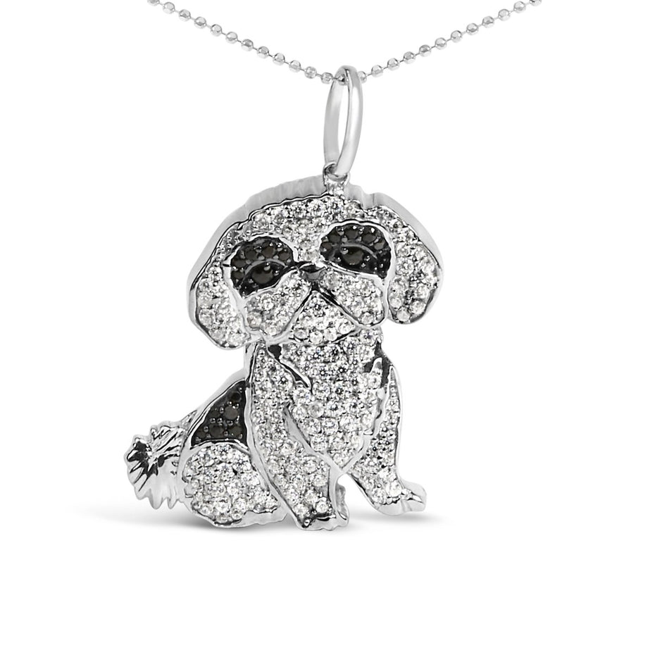 .925 Sterling Silver 1 1/4 Cttw Diamond Shih Tzu Dog Pendant Necklace 18 inch (Black and I-J Color, I2-I3 Clarity) - Necklaces - Custom Crafting Alliance, LLC