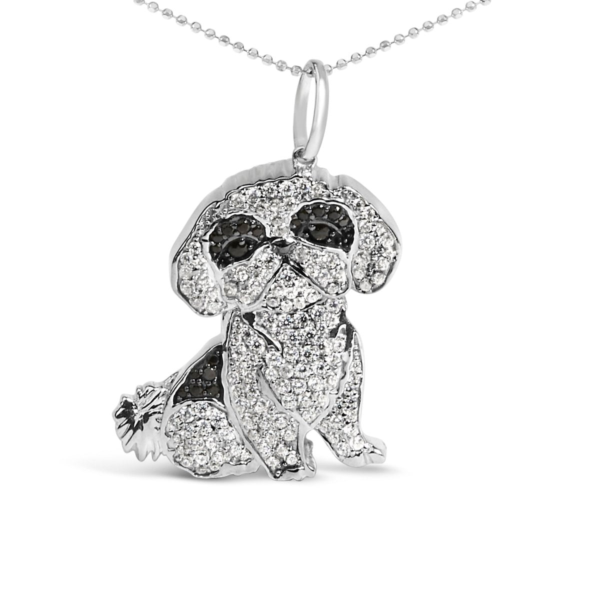 .925 Sterling Silver 1 1/4 Cttw Diamond Shih Tzu Dog Pendant Necklace 18 inch (Black and I-J Color, I2-I3 Clarity) - Necklaces - Custom Crafting Alliance, LLC