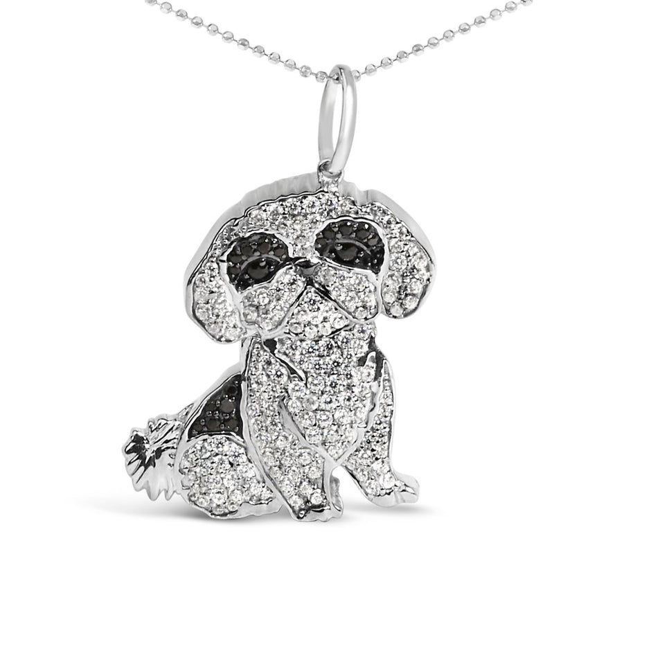.925 Sterling Silver 1 1/4 Cttw Diamond Shih Tzu Dog Pendant Necklace 18 inch (Black and I-J Color, I2-I3 Clarity) - Necklaces - Custom Crafting Alliance, LLC
