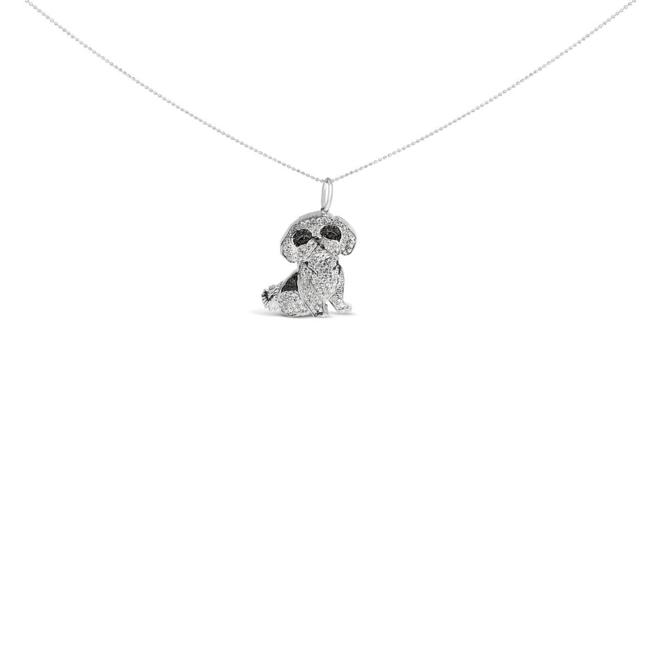 .925 Sterling Silver 1 1/4 Cttw Diamond Shih Tzu Dog Pendant Necklace 18 inch (Black and I-J Color, I2-I3 Clarity) - Necklaces - Custom Crafting Alliance, LLC