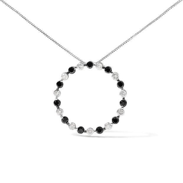 .925 Sterling Silver 1 3/4 Cttw Alternating Black and White Diamond Open Circle Hoop Pendant Necklace (H-I Color, I2-I3 Clarity) - 18" Inches - Necklaces - Custom Crafting Alliance, LLC