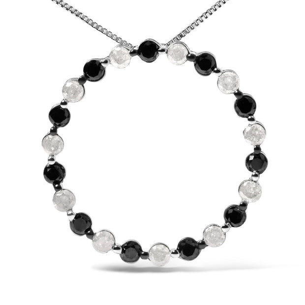 .925 Sterling Silver 1 3/4 Cttw Alternating Black and White Diamond Open Circle Hoop Pendant Necklace (H-I Color, I2-I3 Clarity) - 18" Inches - Necklaces - Custom Crafting Alliance, LLC