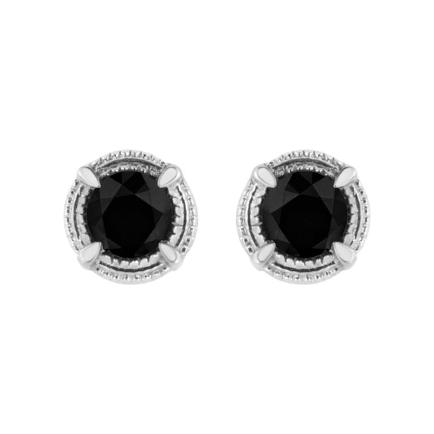 .925 Sterling Silver 1 cttw Treated Black Diamond Modern 4-Prong Solitaire Milgrain Stud Earrings (Black Color, I1-I2 Clarity) - Earrings - Custom Crafting Alliance, LLC
