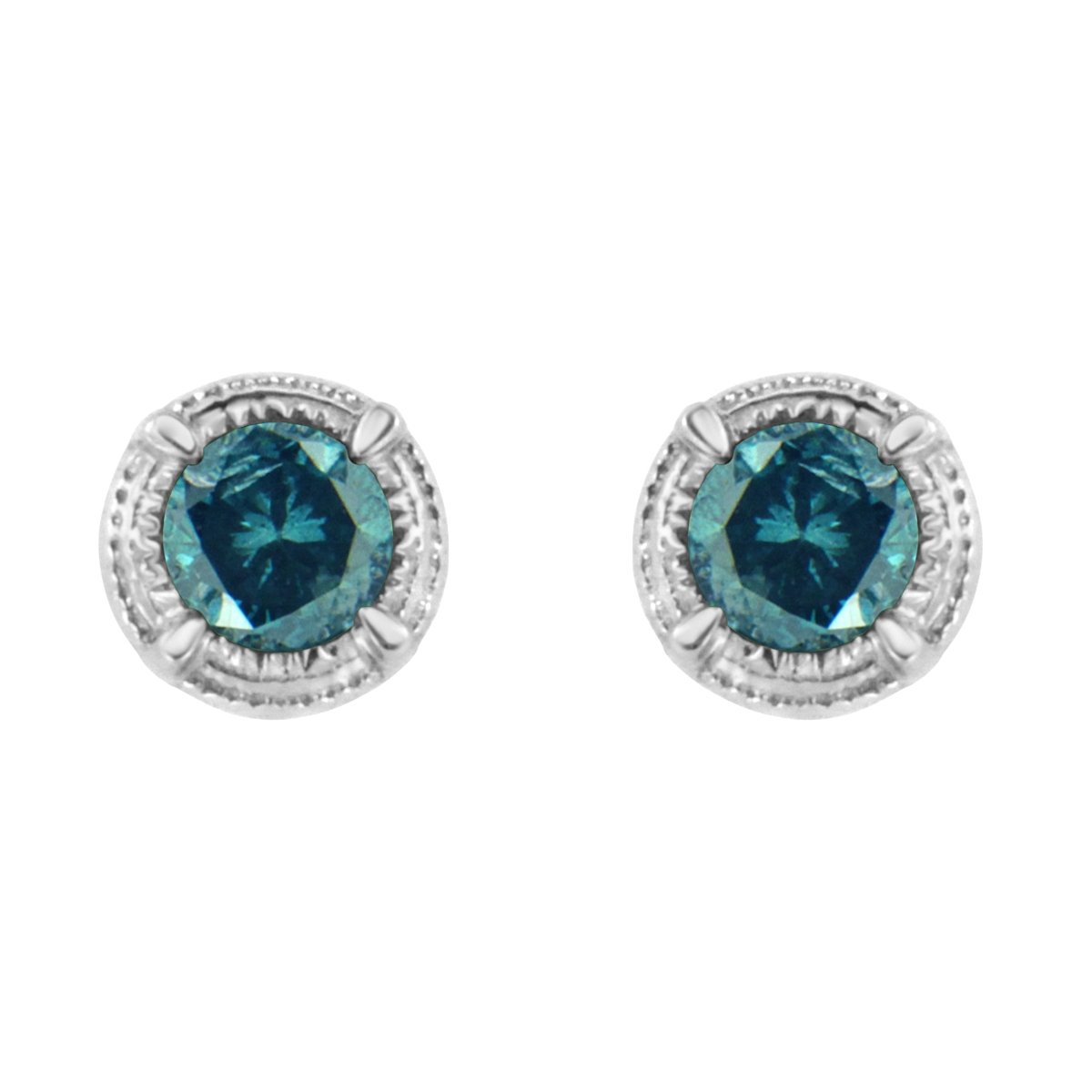 .925 Sterling Silver 1 cttw Treated Black Diamond Modern 4-Prong Solitaire Milgrain Stud Earrings (Black Color, I1-I2 Clarity) - Earrings - Custom Crafting Alliance, LLC