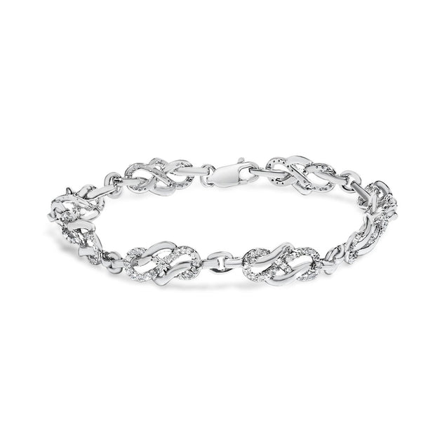 .925 Sterling Silver 1.0 Cttw Diamond Infinity Loop and Swirl Link Bracelet (I-J Color, I2-I3 Clarity) - 7.25" Inches - Bracelets - Custom Crafting Alliance, LLC