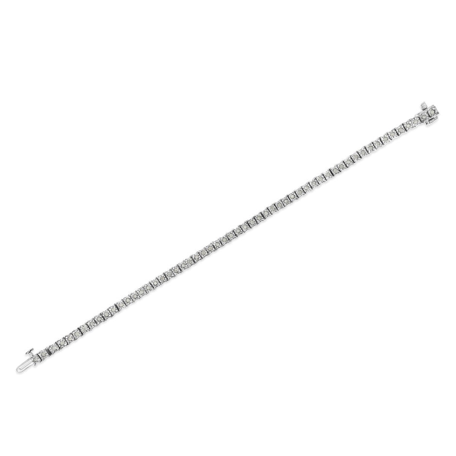 .925 Sterling Silver 1.0 Cttw Diamond Square Frame Miracle-Set Tennis Bracelet (I-J Color, I3 Clarity) - 7