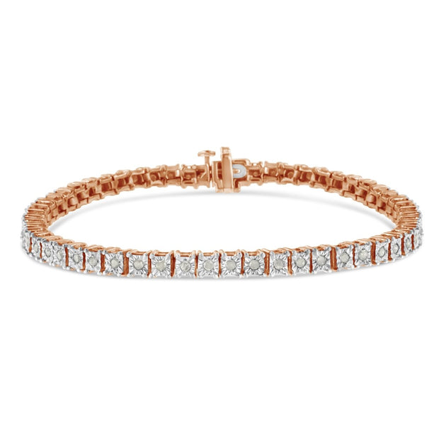 .925 Sterling Silver 1.0 Cttw Diamond Square Frame Miracle-Set Tennis Bracelet (I-J Color, I3 Clarity) - 7" - Bracelets - Custom Crafting Alliance, LLC